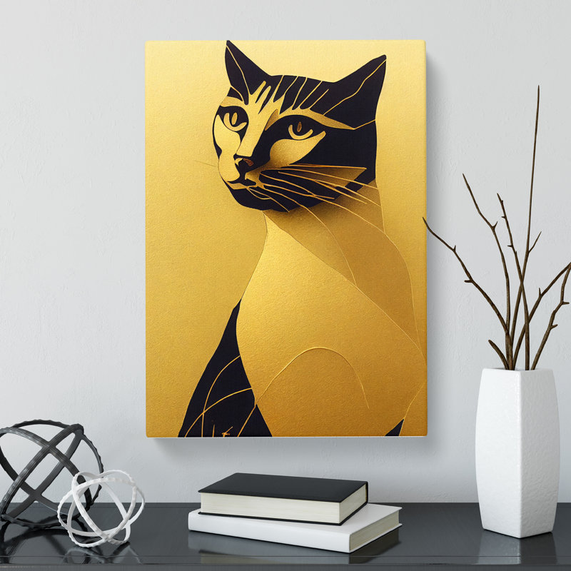 Golden Cat - Wrapped Canvas, 76cm H x 50cm W x 3cm D