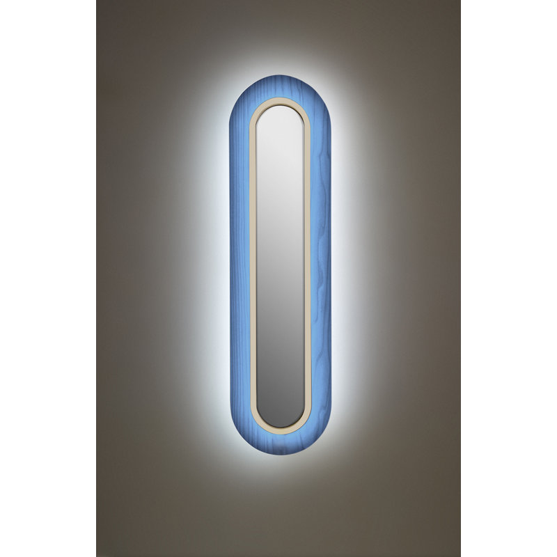 Applique murale super ovale en verre - DEL DIM0-10V - Ivoire mat - Placage de bois - Abat-jour bleu, Blue, Argent