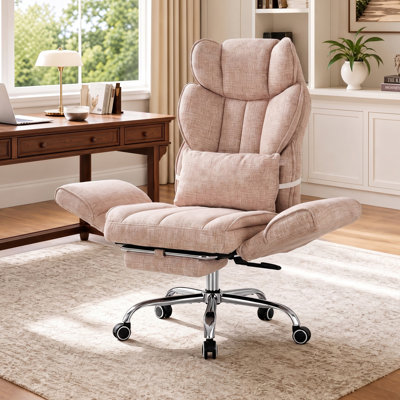 Fabric Criss Cross Office Chair, Cross Legged Chair with Flip Armrests & Footrest