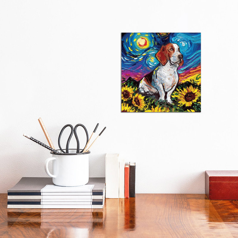 Basset Hound Night II by Aja Trier - Wrapped Canvas Painting, 30.48 cm H x 30.48 cm W