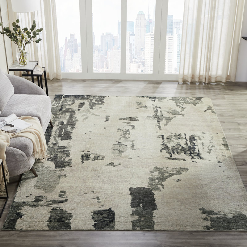 Tapis en laine noué à la main Melancon Obsidian Veil, Rectangle 10 pi x 14 pi