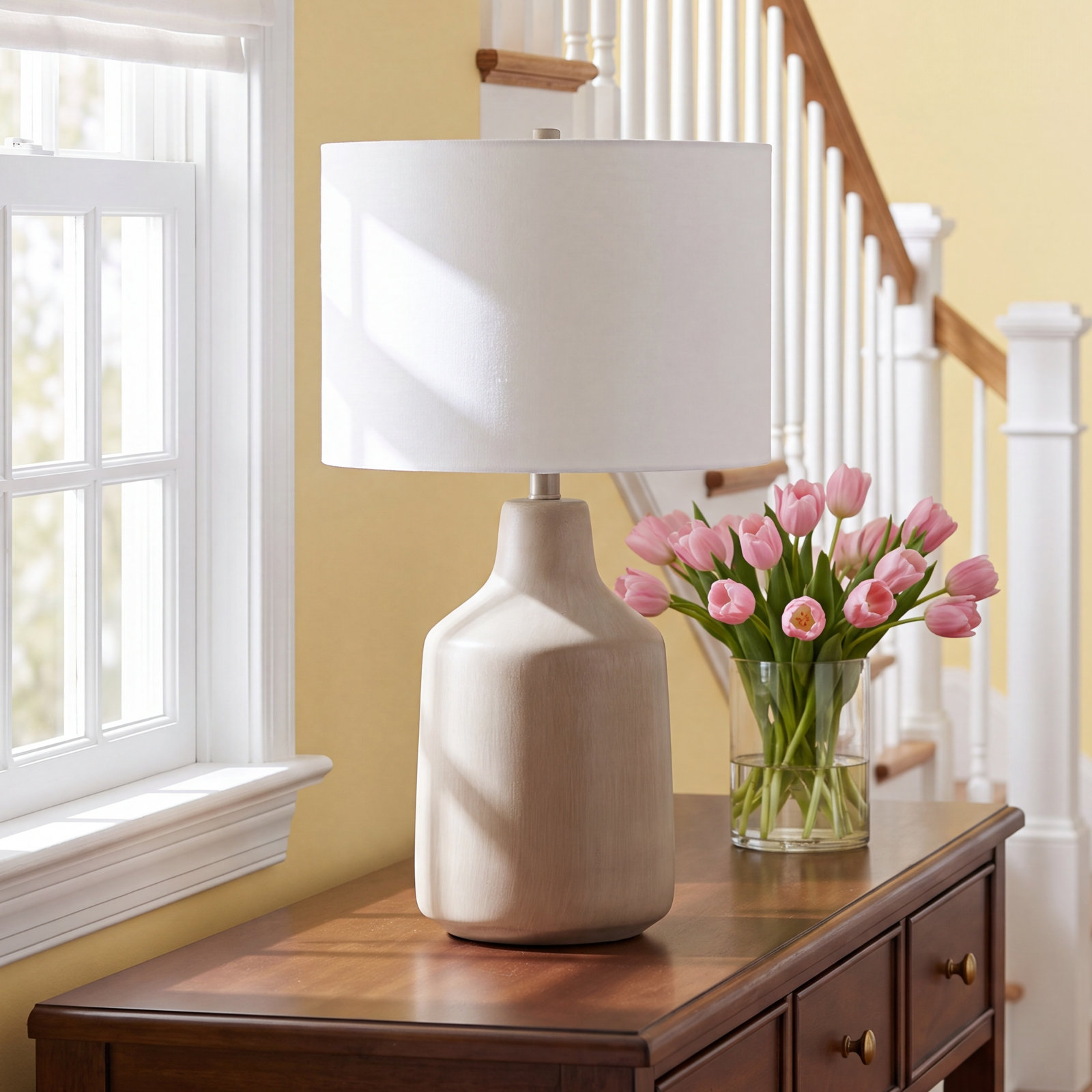 Lockwood Concrete Table Lamp, Beige Base / White Shade