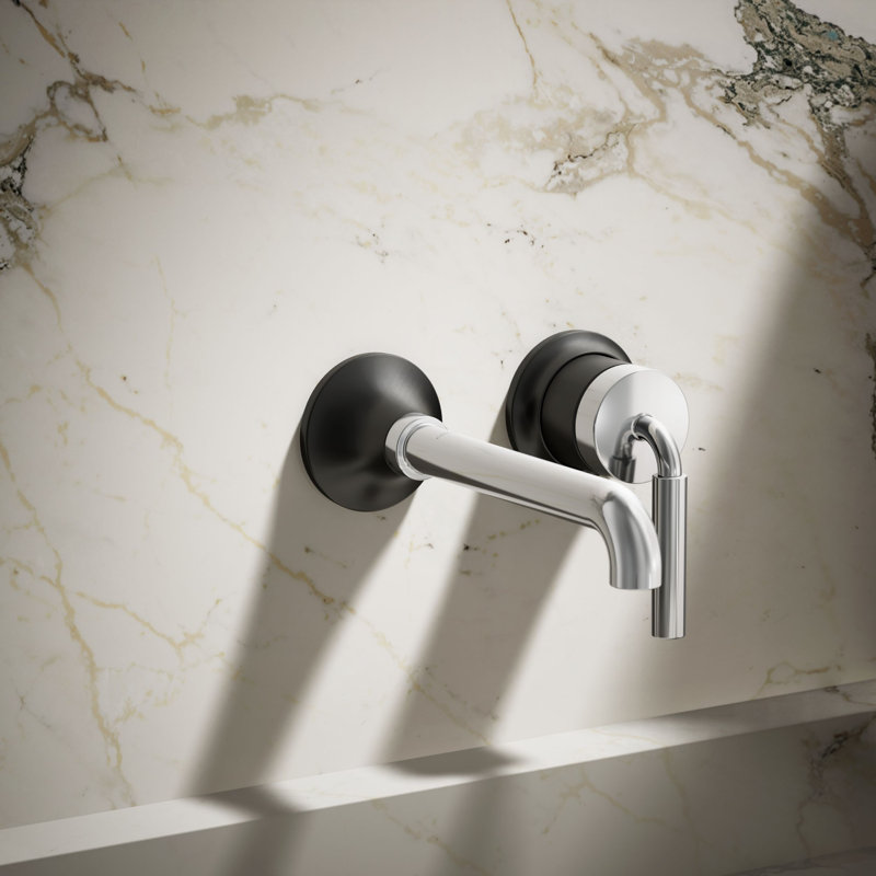 Tone Wall-Mount Single-Handle Bathroom Sink Faucet, Polished Chrome/Matte Black