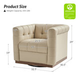 Sonika Genuine Leather Square Swivel Barrel Club Chair with Solid Wood Frame(Set of 2)