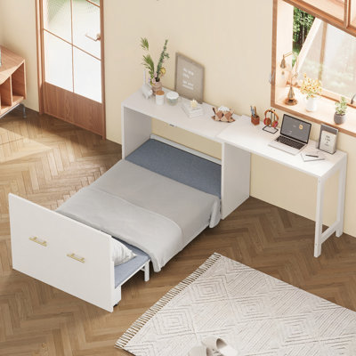 Lit escamotable Murphy avec bureau à position réglable, commode escamotable avec coussin pliable pour chambre d'amis