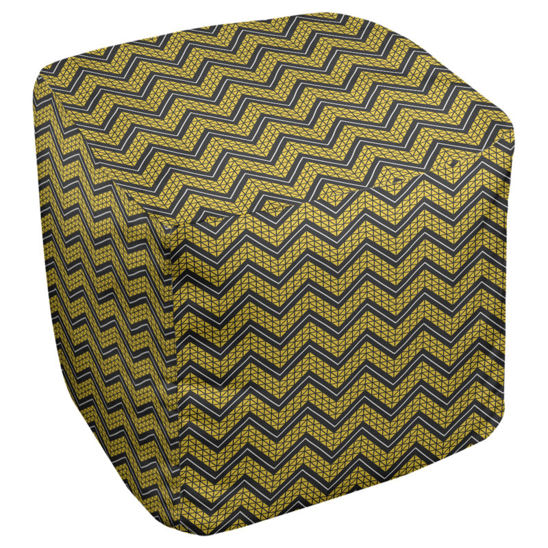 Repose-pieds cubique à motif à chevrons à la main classic, Jaune / noir