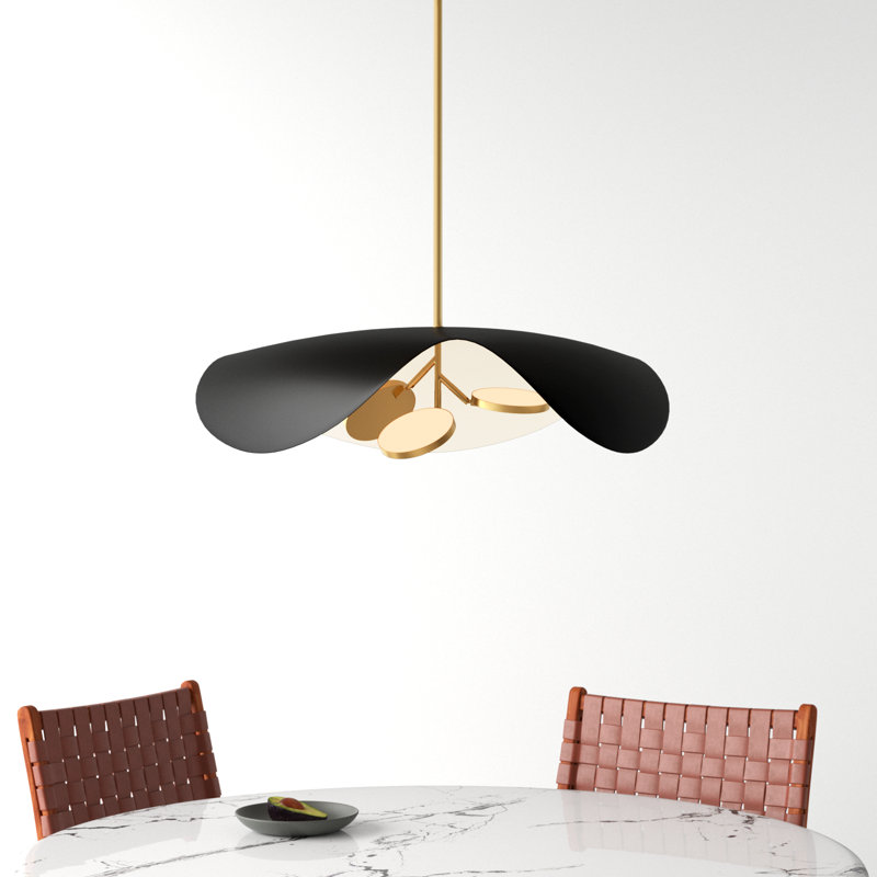 Hinton 3 Light Metal Dimmable LED Pendant, Black/Gold