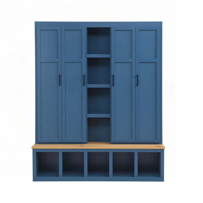 62.9""Wide Farmhouse Hall Tree with 6 Hooks, Open Compartments, Entryway Shoe Cabinet with Seating Bench for Living Room, Hallway -  Red Barrel Studio®, F66528362E0A4FB290504AFA6C8CCFC8