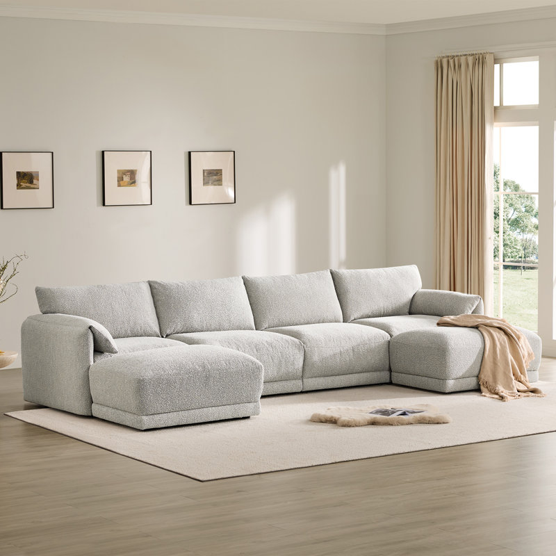 Bodhild 151'' Boucle 6 - Piece Modular Sectional With Ottoman, Gray Polyester