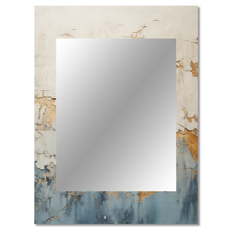 Gold And Blue Paint Fusion - Abstract Painting Mirror, Modern Decorative Wall Mirror, Printed Metal Art, 40" x 30"
