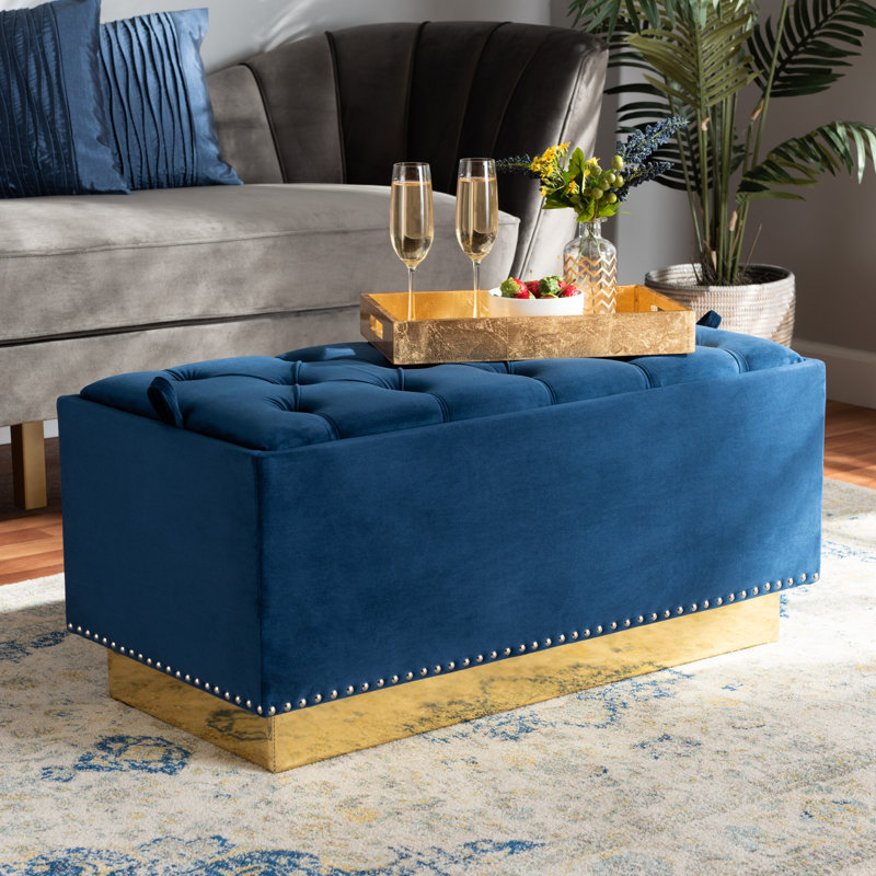 Eldora Velvet Ottoman, Navy Blue Velvet
