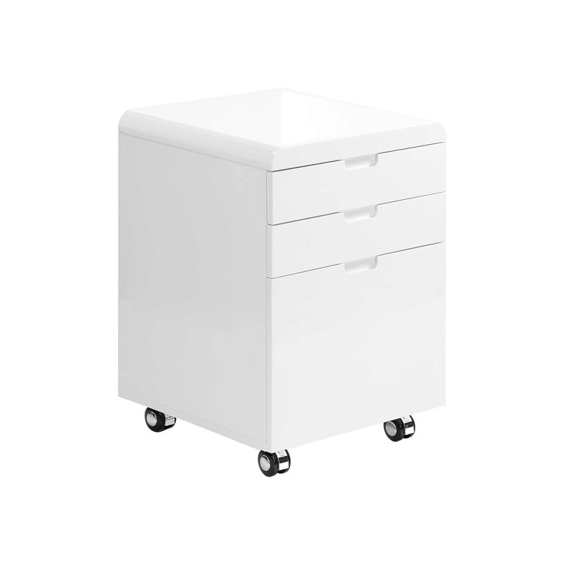 Contemporary Rolling File Cabinet With Glossy White Laminate And Versatile Storage Options Surface Treatment, Office Drawers, Modern Printer Stand Smooth Function