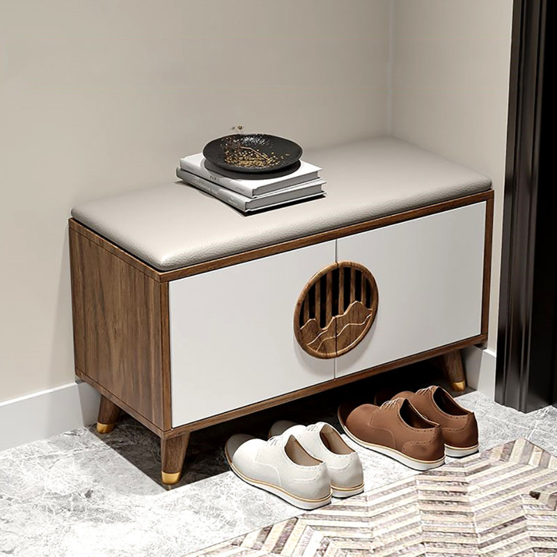 31.5in Multi-functional Shoe Storage Bench, White/Light Walnut