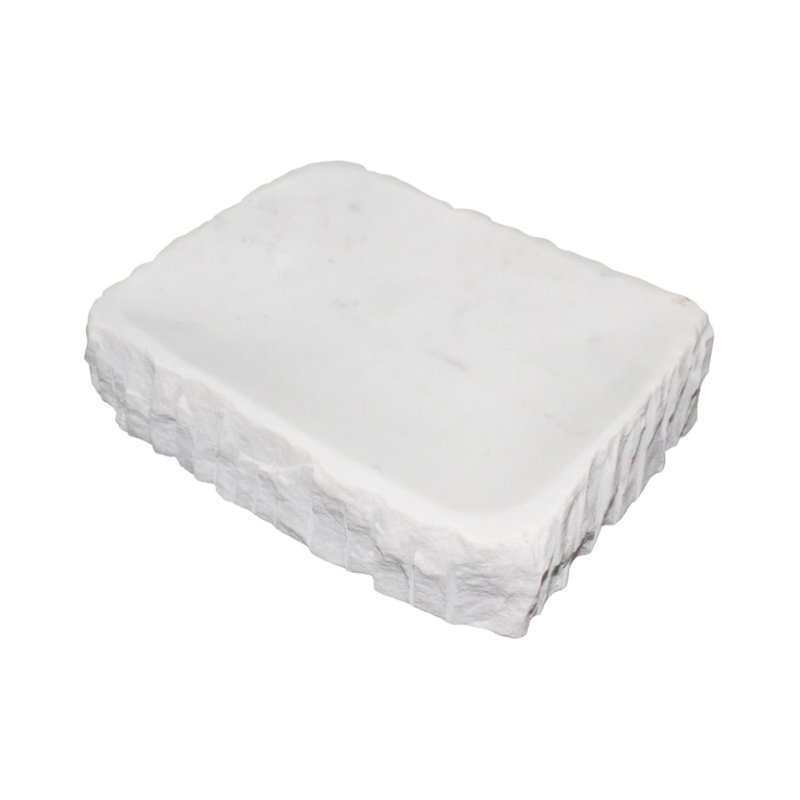 White Marble Rect. Bowl W/Uneven Edges Sm.