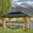 Solid Wood Patio Gazebo with Double Roof Hardtop and Curtains-96427317
