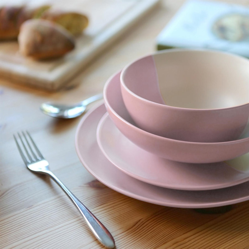 Stoneware Dinnerware - Service for 4, Pink