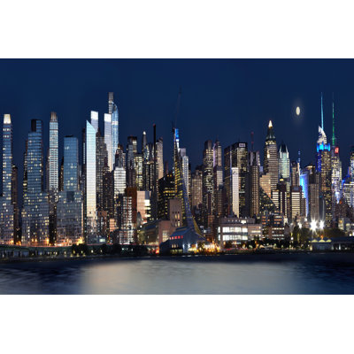 New York Elevations By Night Red - Wrapped Canvas Print
