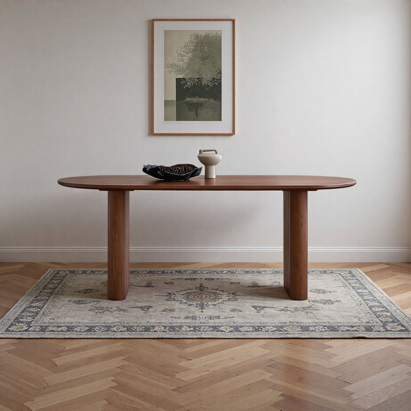 Vintage Walnut Oval Dining Table, 29.5"H x 70.9"L x 35.4"W