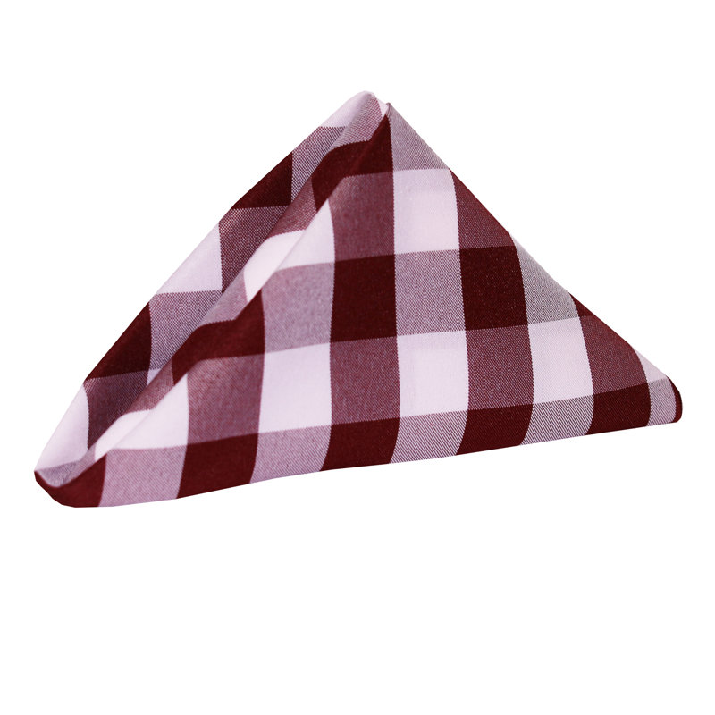 Polyester Gingham Square Napkin, Burgundy/White, 17" x 17"