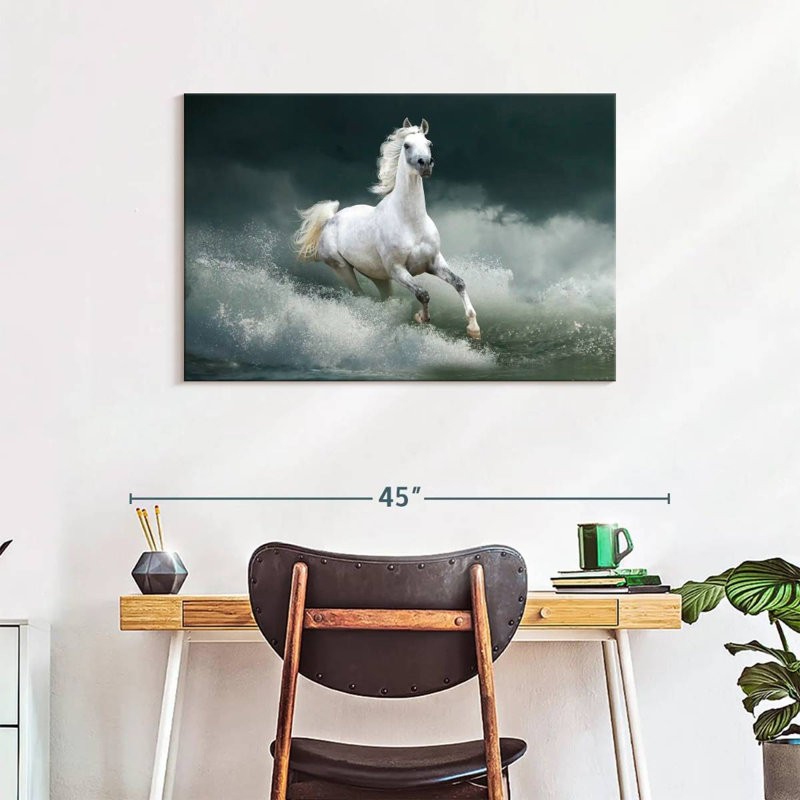 Brampt cheval qui court sauvage sur l'eau, H 24 po x l 36 po