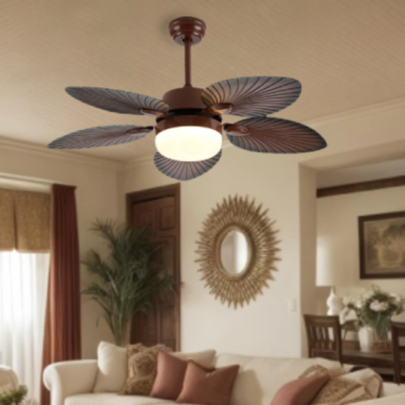 American Vintage Wine Red Ceiling Fan - 5 Blades, 3-Color Remote Control, Classic Design