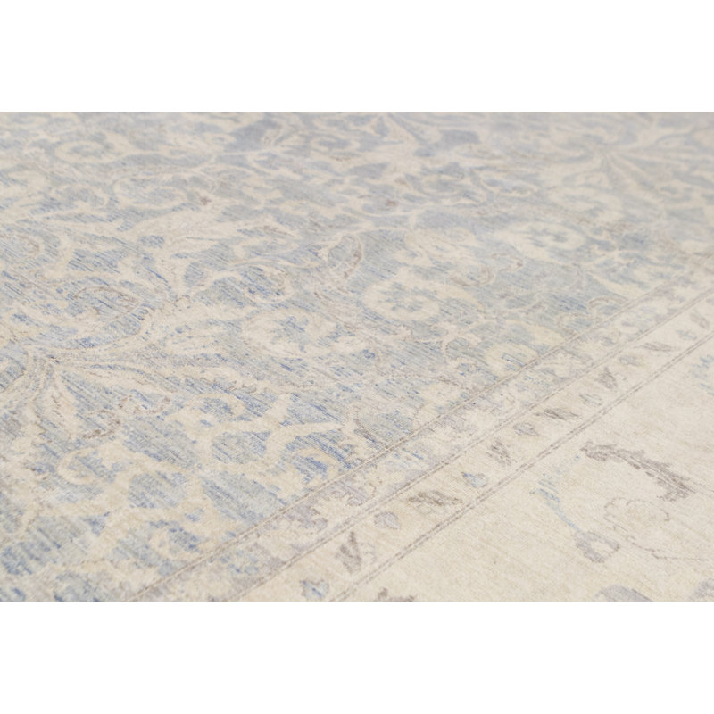 Wool Oriental Area Rug in Light Blue/Ivory/Brown