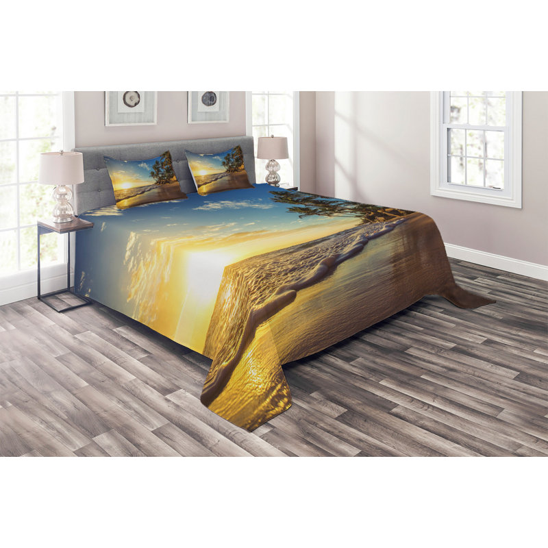 Hypnotic Coastal Polyester Coverlet, King Bedspread + 2 Shams