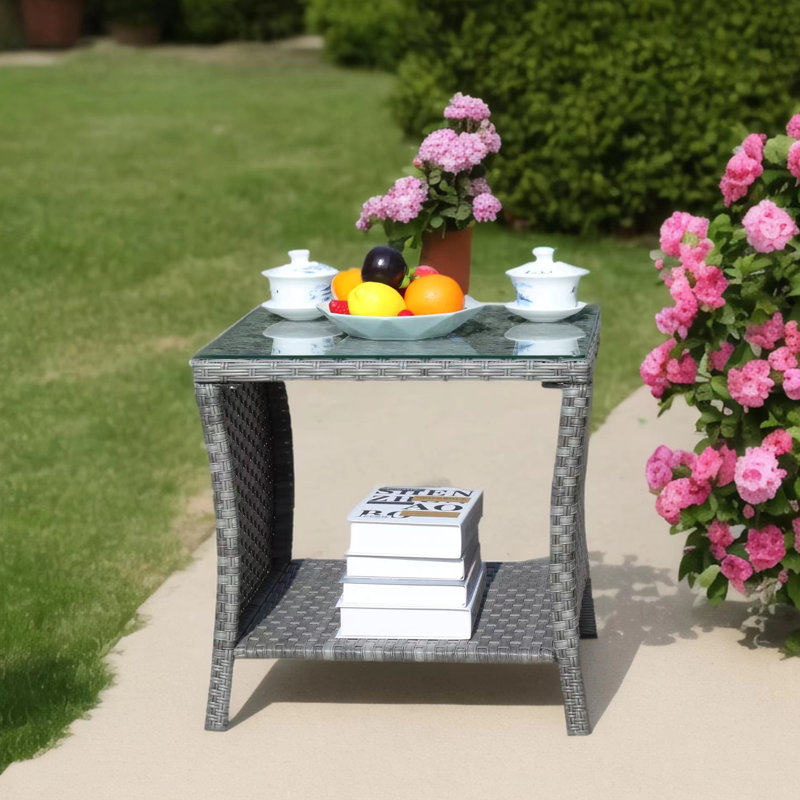 Table basse pour terrasse en verre trempé gris, 19,71 x 19,71 x 21 po, avec protection contre l'eau et l'assemblage, transparent avec cadre, requis