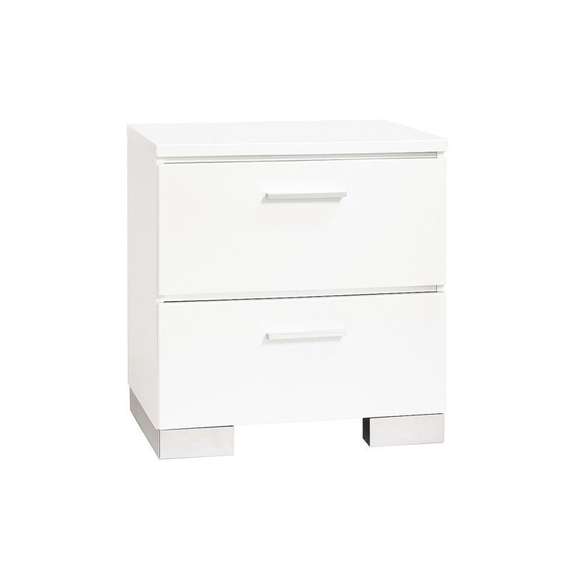 Table de chevet blanche avec charge, pieds et 2 grands compartiments de rangement spacieux pour la chambre à coucher