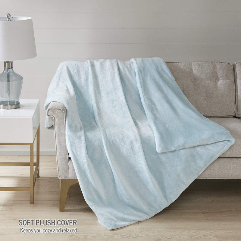 Couverture matelassée chauffante en peluche, Bleu