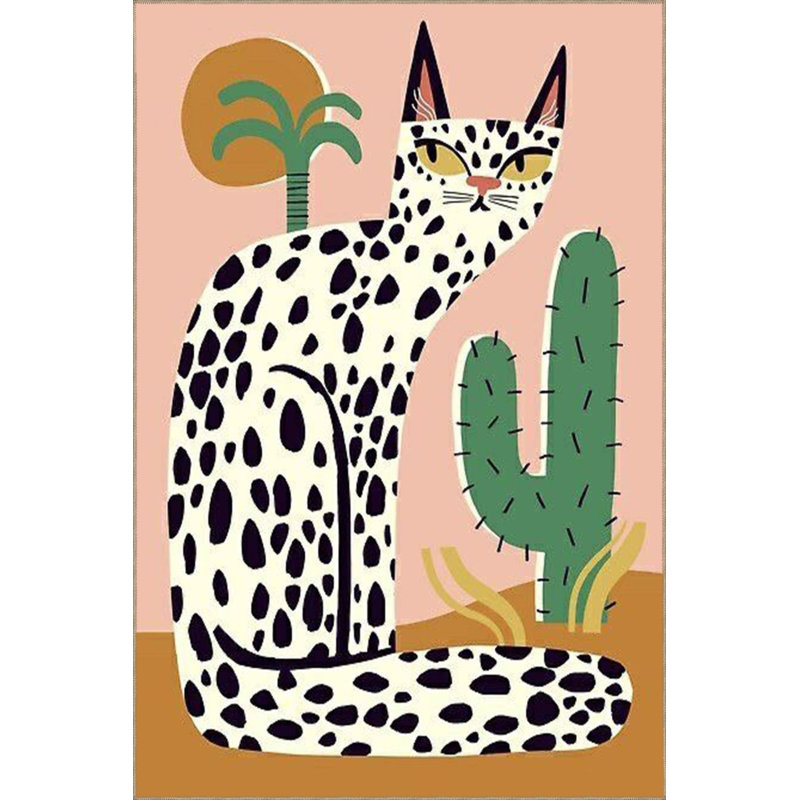 Tapis lavable à la machine à motif de cactus et de chat de couleur rose, Tapis de couloir 3 pi 3 po x 6 pi 7 po inclus