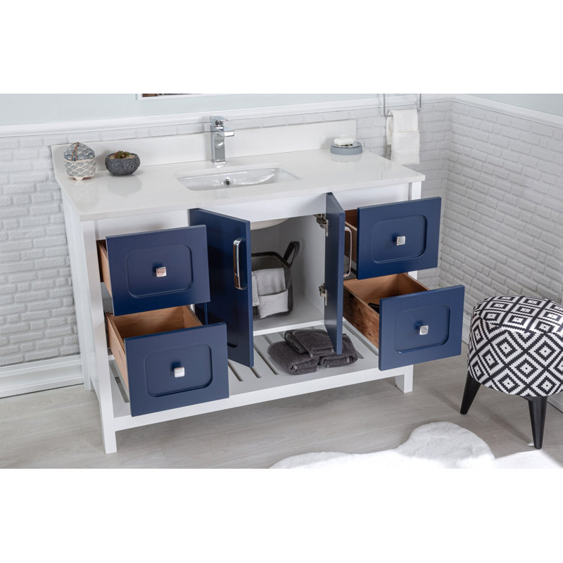 Ensemble de meuble-lavabo simple 47,2 po avec miroir Cesiro, Bleu foncé / Blanc
