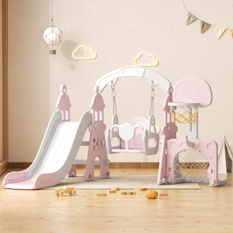 GLAF Plastic Swing Set with Swing(s) , Slide(s), Pink/Gray