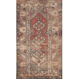 Hand Knotted Wool Geometric Area Rug in Pink