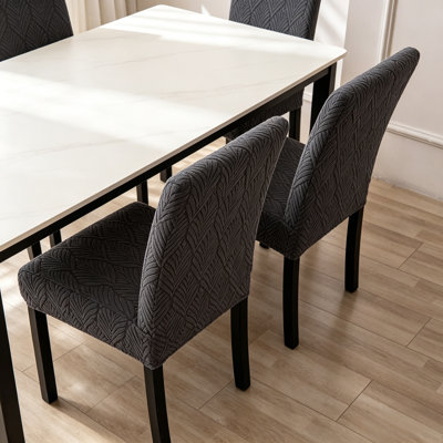 High Back Dining Chair Covers Set Of 6 - Waterproof Super Stretch Spandex Jacquard Slipcovers Removable Washable Parsons Protector For Kitchen, Home-Gray