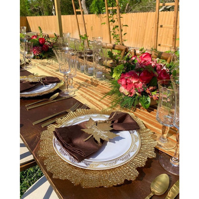 Velvet Table Runner - Gold - Extra Long 10Ft Luxury Soft Design For Wedding, Reception, And Dinner Table Decor