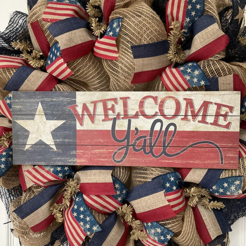 Couronne patriotique Welcome Y'all avec étoile du Texas fabriquée à la main