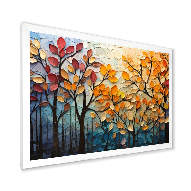 Leaves Autumnal Symphony Patchwork I - Décoration murale feuilles, Cadre photo unique, H 34 po x l 44 po, White