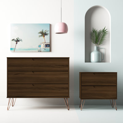Rockefeller Mid-Century Modern 2-Piece Bedroom Set with Dresser and Nightstand in Chestnut Brown