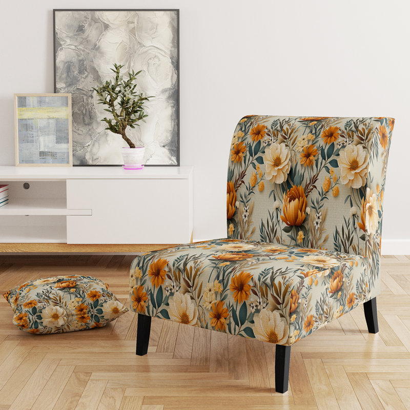 Harmonie botanique naturelle orange et verte - Fauteuil de chambre rembourré scandinave, fauteuil d'appoint orange