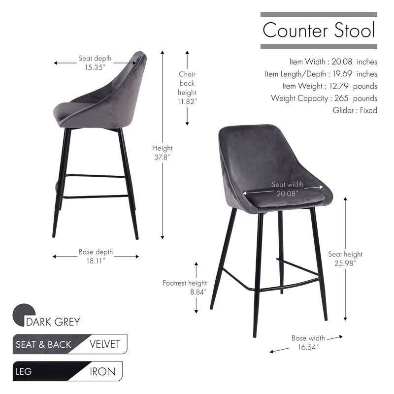 Tabouret Layken, Tabouret de comptoir (siège d'une hauteur de 26 p, Gris foncé