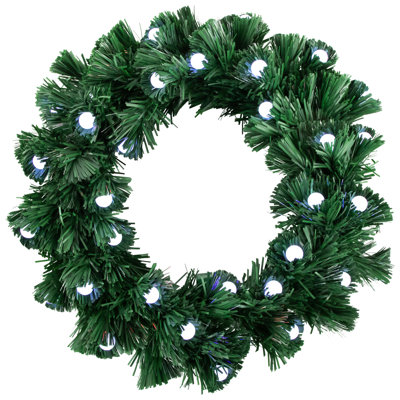 Couronne de Noël artificielle pré-éclairée à fibre optique avec boules 12 po