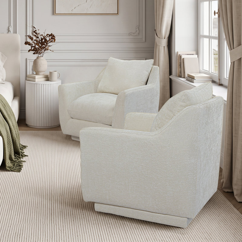 Fauteuil d'appoint rembourré en chenille entièrement pivotant à 360 °, Beige