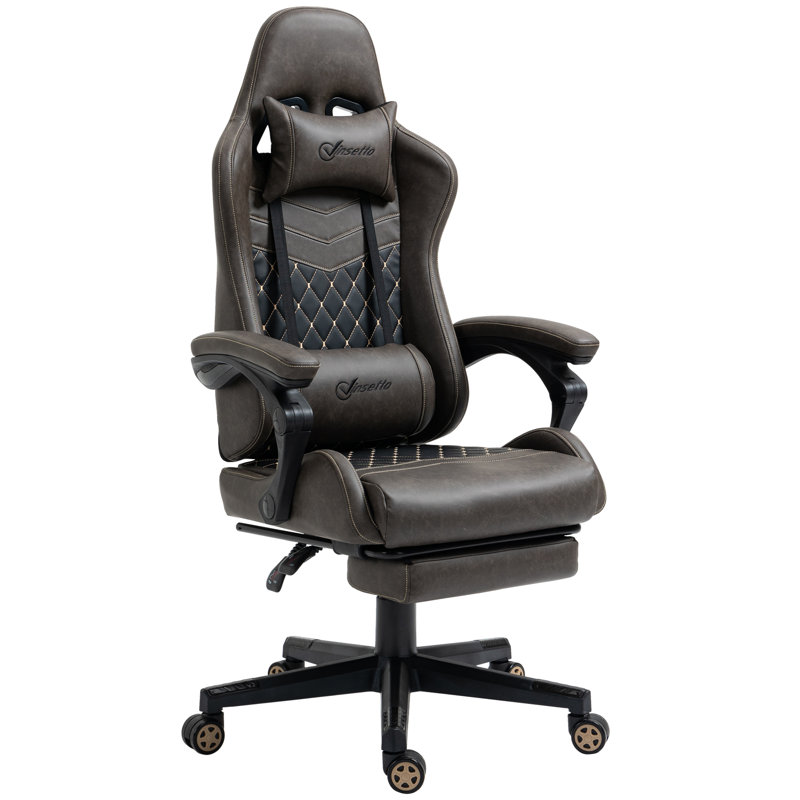 Inbox Zero Marun Adjustable Reclining Ergonomic Faux Leather Swiveling PC & Racing Game Chair with Footrest, White