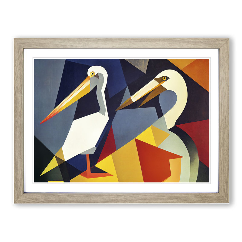 Abstract Pelicans Vol.1 - Framed Print, 25cm H x 34cm W x 2cm D, Oak
