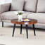 Coffee Table - 23.6 Inches Diameter, Suction Molded , Walnut Color Design, Black Metal Leg, Water , Adjustable Feet For Stability Pattern,