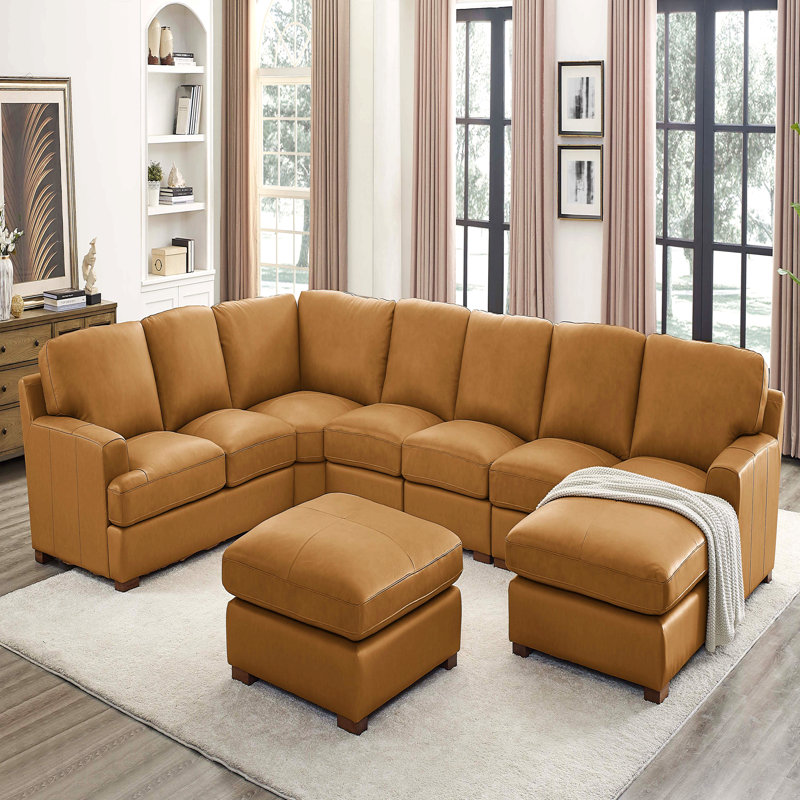 Leather Match Large Seating Modular Sectional, Light Brown Faux Leather