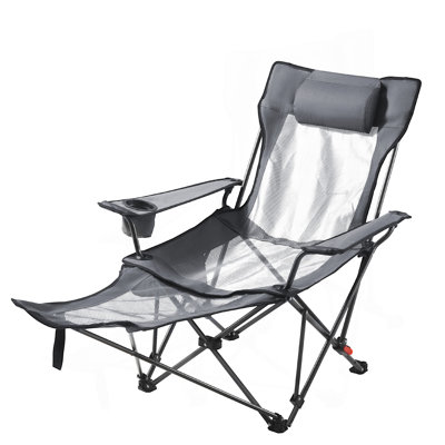 Chaise de camping inclinable, 4 positions réglables, chaise pliante portative pour adultes, chaise de plage en filet avec repose-tête et repose-pieds, supporte 220 lb, chaises de camp robustes pour patio, gris