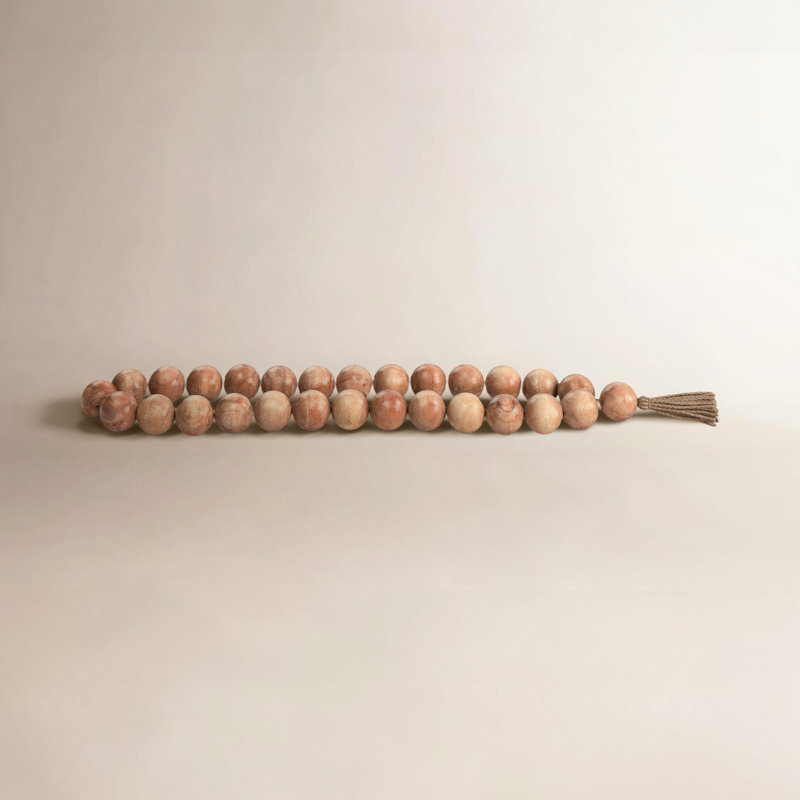 Perles décoratives faites à la main en bois de manguier et en jute avec pompon tissé rustique pour un décor moderne, campagnard et bord de mer