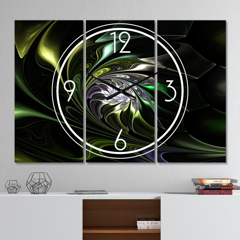 Fractale en noir - Horloge murale moderne, Vert